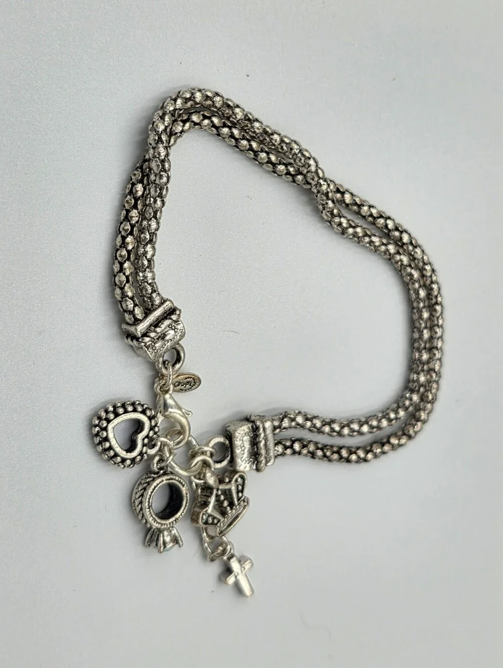 Premier Designs Silver-Tone‎ Heart Charm Multi-Strand Bracelet Crown Ring Cross